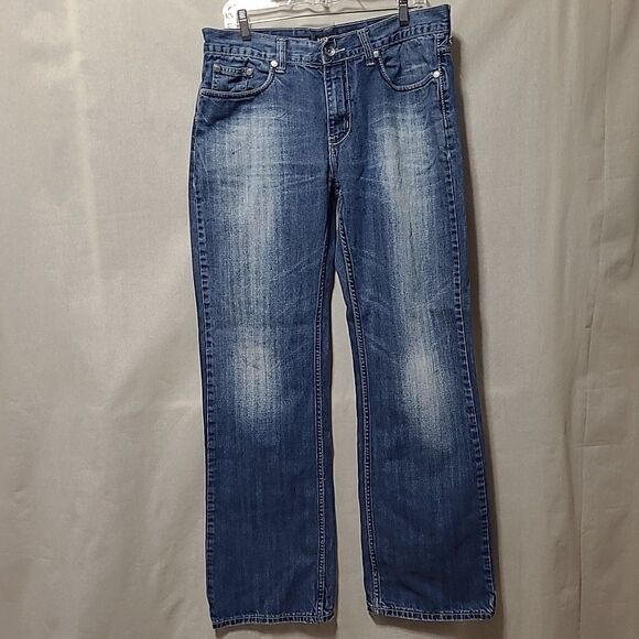 Helix Relaxed Boot Cut Mens Jeans Size 34x34 Cotton Medium Wash Thick Stitch - Picture 1 of 13